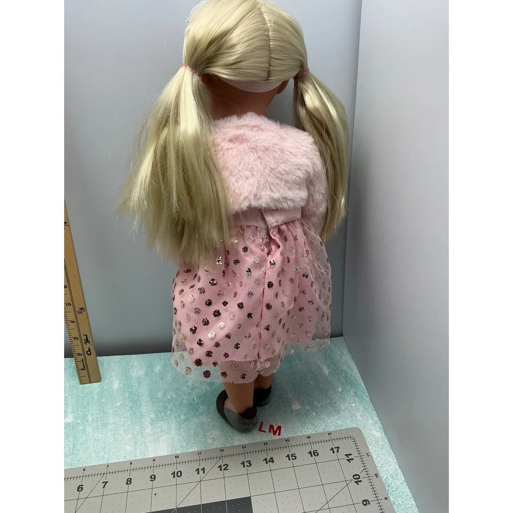 Our Generation Doll Blonde Hair Blue Eyes Pink Dress‎ Outfit 18 Inches